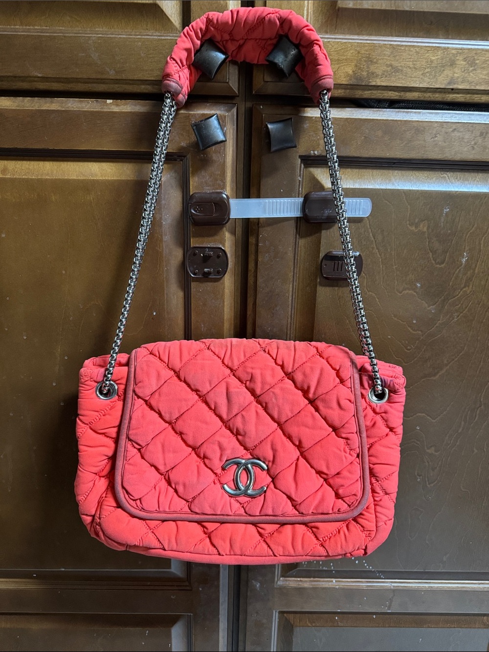 Red Quilted Chain-Handle Shoulder Bag